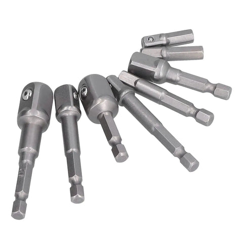 Sick 11 Piece Socket Adapter Kit With Hex Shank Square Head Connectors For Air Screwdriver And Electric Drill Made From Tough Chrome Vanadium Steel Featuring Super Self Locking Design To Stop Dropped Bits. 11-piece chrome vanadium socket adapters with hex shanks