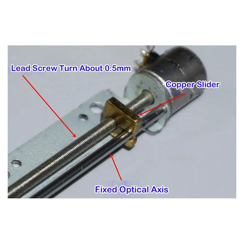 DC 5V 30mm Linear Actuator 8mm Stroke 2 Phase 4 Wire Precision Stepper Motor with screw drive and slider nut in close-up view