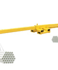 3 Ton 6600 Lb Forklift Mobile Crane With Adjustable Telescopic Jib Boom lifting bundles of pipes with heavy-duty hooks.