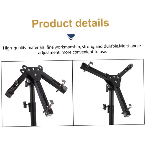 Heavy Duty Matte Black Folding Drum Stand Featuring Silent Snare Practice Pad And Wide Leg Base For Straight Up Dope Stability During Quiet Home Grooves And Fast Collapsible Storage close-up showing multi-angle adjustment and sturdy design.