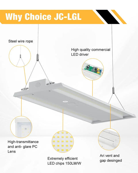 Solid Kick Butt Lighting 4Ft Led Linear High Bay 400W 60000 Lumen Shop Fixture with durable steel wire rope and LED driver.