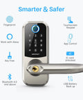 Smart Door Lock With Fingerprint And Keypad, Bluetooth App Control, IC Cards, Code Access, Adjustable Handle, Digital Deadbolt