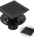 6 Inch Matte Black Square Shower Drain With Removable Flange Quadrato Grid Pattern In 304 Stainless Steel over marble floor