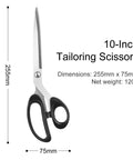All Purpose 10 Inch Fabric Scissors Heavy Duty Stainless Steel Pro Shears For Cutting Clothes And Leather Perfect For Tailors Home And Office Use With Sharp Precision And Beefy Build, 10-inch tailoring scissors with black ABS handle