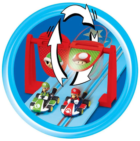 Carrera First Nintendo Mario Kart Slot Car Race Track Set With Mario And Luigi Two Cars Dual Controllers Fun Start Line
