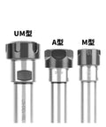 Heavy Duty ER Collet Extension Shank For C8 C10 C16 Milling Machines shown in three designs: UM, A, M types, highlighting their robust construction.