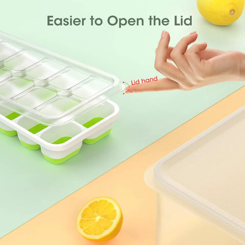 Smooth Silicone Ice Cube Tray Set With Lid And Storage Bin Four Pack For Freezer Organization Big Time Saver Super Slick Design Easy Pop Out Keeps Your Kitchen Dang Tidy Weekend Or Weekday