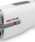 Rangefinder With Slope For Golf, 1300 Yard Yardage, 7.5x Magnification, Magnetic Mount, Type C Rechargeable, Flag Pole Locking, Vibration Feedback, Lightweight Gray Gear, Pro Grade Gift For Men in gray casing with dual lenses.