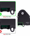 Heavy Duty Heater Blend Air Door Actuator fits 2-Pin Connector, shows correct and incorrect fitting examples for Ford Fusion MKZ.