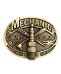 Vintage Bronze Plated Mechanic Belt Buckle For Tradesman Old School Retro Style Dope Gift For Dad Or Friend Fits Up To 1.58 Inch Belts Stainless Steel Back Loop Built To Last In US Stock featuring engraved tools and text.