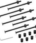Heavy Duty M6 X 110mm Black Bunk Bed Bolts With Barrel Nuts And Hex Key 12 Piece Set arranged for assembly.