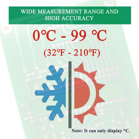 Image showing 0-99°C (32-210°F) temperature range for Beginner Friendly Soldering Practice Kit With DS18B20 Temperature Sensor Module.