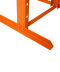Solid Hydraulic Shop Press With Adjustable Table And Steel Plates 12 Ton Capacity Floor Mount H Frame base with orange steel support.