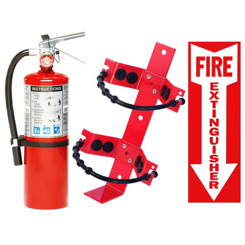 2 Pack 5 Lb Rechargeable Abc Fire Extinguisher Badass Fire Fighter with bracket and safety sign for marine use.