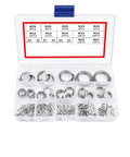 Internal Circlip Assortment Kit 288 Pieces C Clip Washer Set in 304 Stainless Steel in open plastic case with labeled sections.