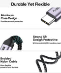 Close-up of Straight Up Go Fast USB C Extension Cable 6.6 Feet Long, showing aluminum case and braided nylon design for durability.