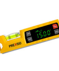 Close-up of Badass Accuracy Magnetic Digital Level And Protractor Angle Finder with LCD display showing 15 degrees, yellow color.