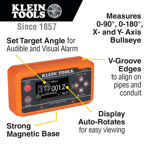 Digital Level Angle Finder With Programmable Angles, Measures 0 To 90 And 0 To 180 Degrees, Dual Axis Bullseye Ranges