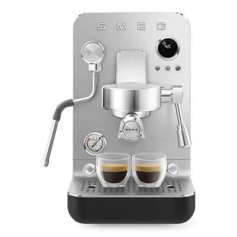 Next Level Semi Pro Espresso Machine Featuring 15 Bar Pump Pressure And Triple Thermoblock Heating For Rock Solid Temp Control And Strong Steam Wand Pulling Real Deal Barista Shots Daily In Glossy Black with two espresso cups.