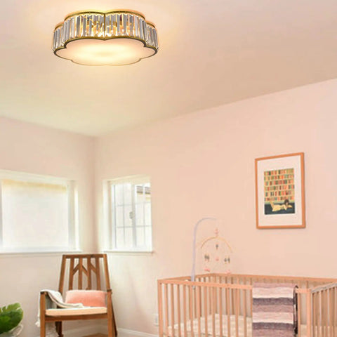 Gold Crystal Flush Mount Ceiling Light 5 Light Chandelier Modern Contemporary Drum Flower Design With Blingy Crystal Rods in nursery