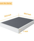 Heavy Duty Queen Box Spring 7 Inch Metal Frame Mattress Foundation Bed Base Built Tough For Rock Solid Support And Zero Flex Design 3000 Pound Weight Limit dimensions shown