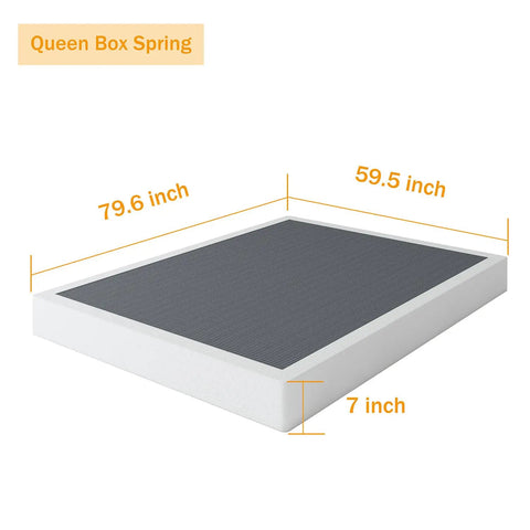 Heavy Duty Queen Box Spring 7 Inch Metal Frame Mattress Foundation Bed Base Built Tough For Rock Solid Support And Zero Flex Design 3000 Pound Weight Limit dimensions shown