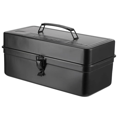 Heavy Duty Steel Toolbox With Removable Dividers, Portable Storage Case With Lockable Latch, Black Finish, 14.2 x 6.8 x 6.5 In