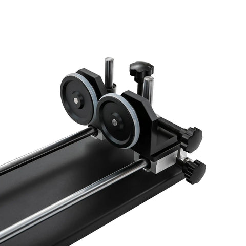 Rock Solid Rotary Attachment For Precision Engraving And Wood Carving freestanding motorized axis with dual rubber wheels and metal build.