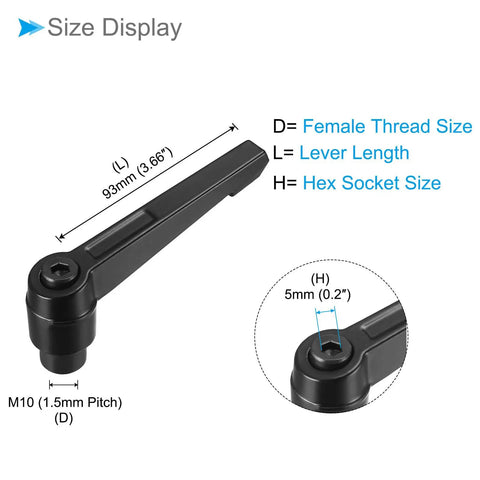Clamping Lever Handles Set M10 Female Thread 93mm Lever Adjustable Quick Release Locking Rotating Knobs Black Size Display