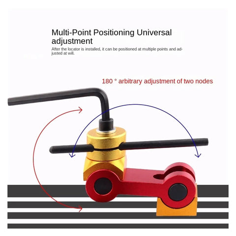 Heavy Duty Adjustable Cnc Mill Positioner Locator Tool For Precision Workpiece Stops showing 180° adjustability and M5 threaded rods.