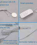 Hidden Touch Sensor Switch For Panels No Hole Required 110V 250W with plug cable, smart controller, and lamp connection cables.