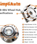 Front Wheel Hub Bearing Assembly 950004 with specifications for Toyota 4Runner, FJ Cruiser, Tacoma 2WD