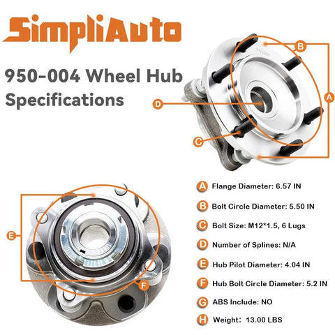Front Wheel Hub Bearing Assembly 950004 with specifications for Toyota 4Runner, FJ Cruiser, Tacoma 2WD