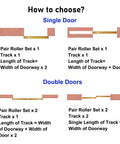 Diagram showing options for single and double door installation with Ceiling Mount Hidden Barn Door Rail Kit With Silent Wheels.