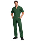 Men's Short Sleeve Zip Up Coveralls Built Different For The Daily Grind Heavy Duty Cotton Poly Blend Work Jumpsuit in green.