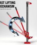 Big Red 48 Inch Ratcheting Off Road Farm Jack With Heavy Duty 3 Ton 6000 Lb Load Capacity showing fast lifting mechanism.