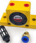 Set Of 2 Pneumatic Air Turbine Vibrators One Eighth Inch Silent Golden Finish Industrial Wheel Type Vibrators For High Speed Eccentric Vibration In Food And Pharmaceutical Applications Durable And Rugged Construction, GT10 unit with fittings