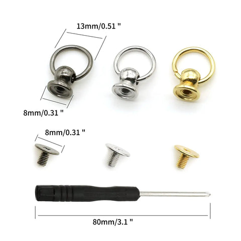 120 Pcs Screwback Round Head Rivets With Pull Ring Studs For DIY Leather Craft Bags Wallets Purses Shoes Belts Hats Jeans And More Includes Mini Screwdriver 8mm Zinc Alloy Hardware