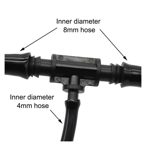 Reducing Tee Barb Connector Kit From 3/8 Inch To 1/4 Inch Garden Hose Splitter For Greenhouse Drip Irrigation Fittings No Fuss Durable 200 Pcs Easy Install Quick Setup, 8mm to 4mm hose