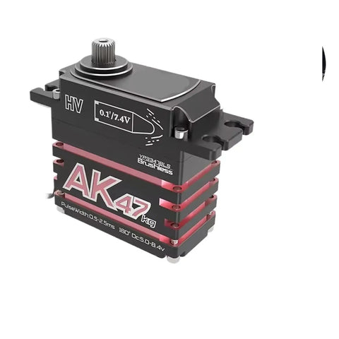 Beefy Waterproof Brushless Digital Servo Motor Built With Durable Stainless Steel Gears, 47Kg grip, compact design for RC crawling.