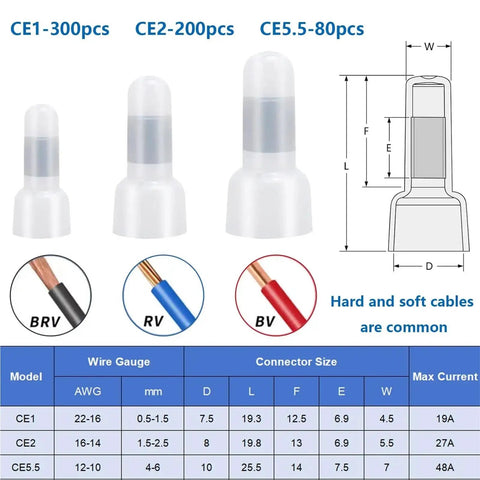 Dope 580Pcs Closed End Crimp Connector Kit Nylon Wire Caps For 22-16/16-14/12-10 AWG Cables With Translucent Shield And Tin Plated Copper Ferrule For Top Tier Electrical Work And Safety, size chart