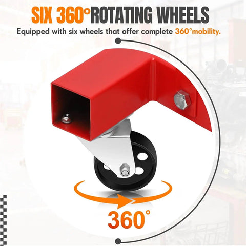 Heavy Duty Hydraulic Engine Hoist Cherry Picker 4400 Lbs Capacity folding crane lifter with six 360° rotating wheels for mobility.