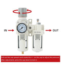 Heavy Duty Half Inch PT Pro Grade Built For Pros Compressed Air Filter Regulator Lubricator Combo with water and oil trap, front view