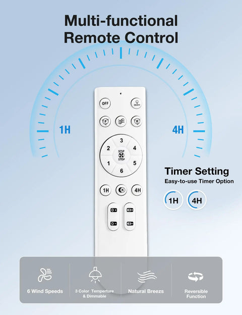 Remote control for 52 Inch Flush Mount Ceiling Fan With Lights And Remote Control, Brushed Nickel Finish, 3 Blade Design, Whisper Quiet DC Motor