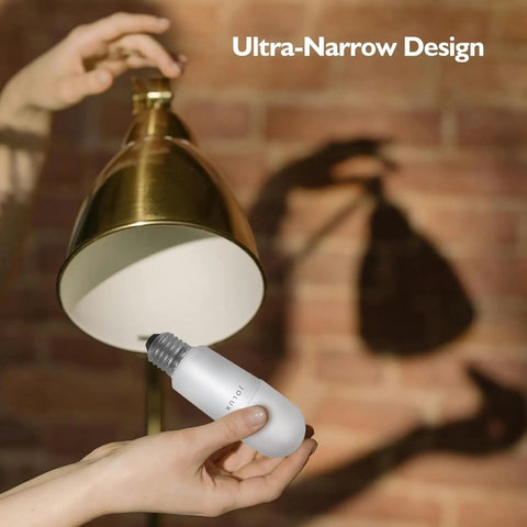 Inserting Enclosed Fixture LED Stick Bulbs 14W, 100W Equivalent into a lamp, showcasing ETL Certified energy-saving design.
