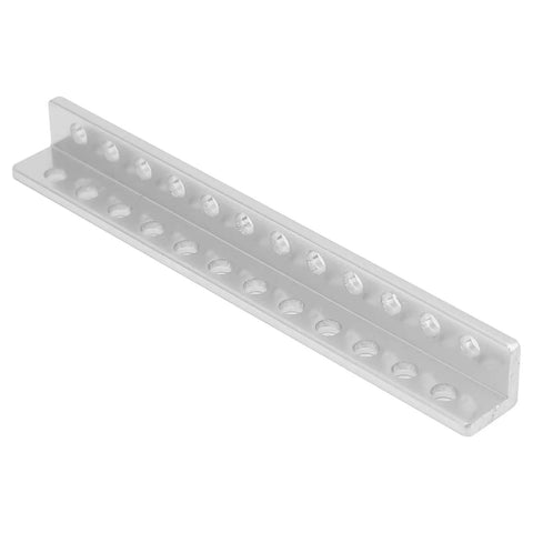 12 Hole L Type Aluminum Beam For Robotics, Pro Grade Built Tough And High Precision DIY Robot Building Components, 12x12x104mm, 2 Pack, Precision Drilled Holes For Easy Alignment And Strong Auto Projects. 12-hole aluminum L beam shown at angle