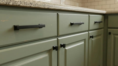 20 Pack Slick Matte Black Cabinet Pulls 5 Inch Hole Centers Solid Cabinet Hardware Handles For Cabinets And Drawers Kitchen And Furniture Upgrade AL3061MB Durable Build on green kitchen cabinets
