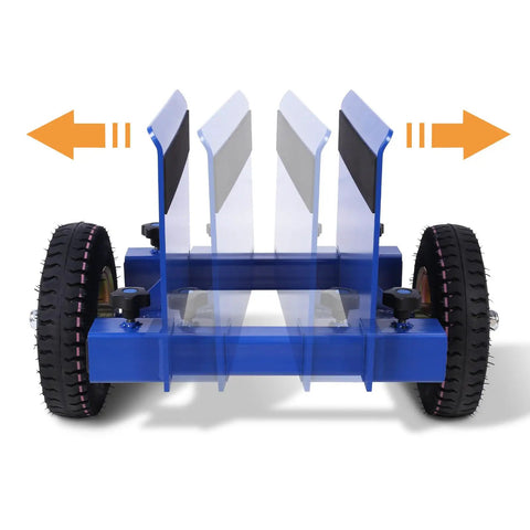 Heavy Duty Drywall Cart And 550 Lb Panel Mover with smooth rolling pneumatic wheels, showing adjustable supports and sturdy frame.