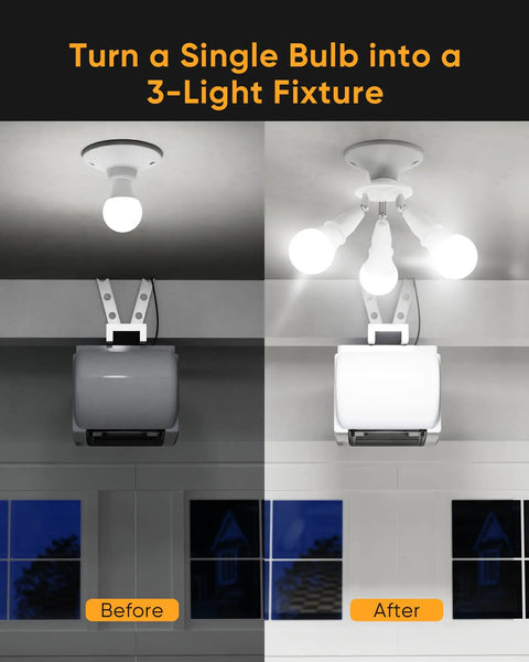 Three In One E26 Light Socket Splitter Adapter For Standard LED Bulbs, Fully Adjustable 360 Degrees And 180 Degree Bend, Supports Up To 180W Per Socket, 90 To 240V, Perfect For Incandescent And CFL Bulbs