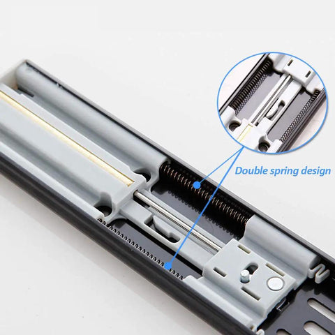 Soft Close Three-Section Drawer Slides With Ball Bearing Runners Black Cabinet Drawer Rails For Furniture Smooth Glide No Slam Heavy Duty Track 50cm 20in Length, showing double spring design